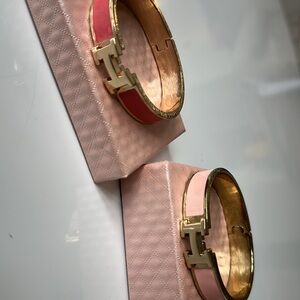 H Bangle Hermes style light pink and deep pink.